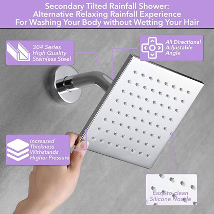 VANFOXLE Shower Faucet Set Chrome Shower System,Push Button Diverter Shower Faucet with 2 in 1 Handheld,Ceiling Mount Increased Thickness 10 Inch Shower Head with 6 Inch Wall Mount Shower Head
