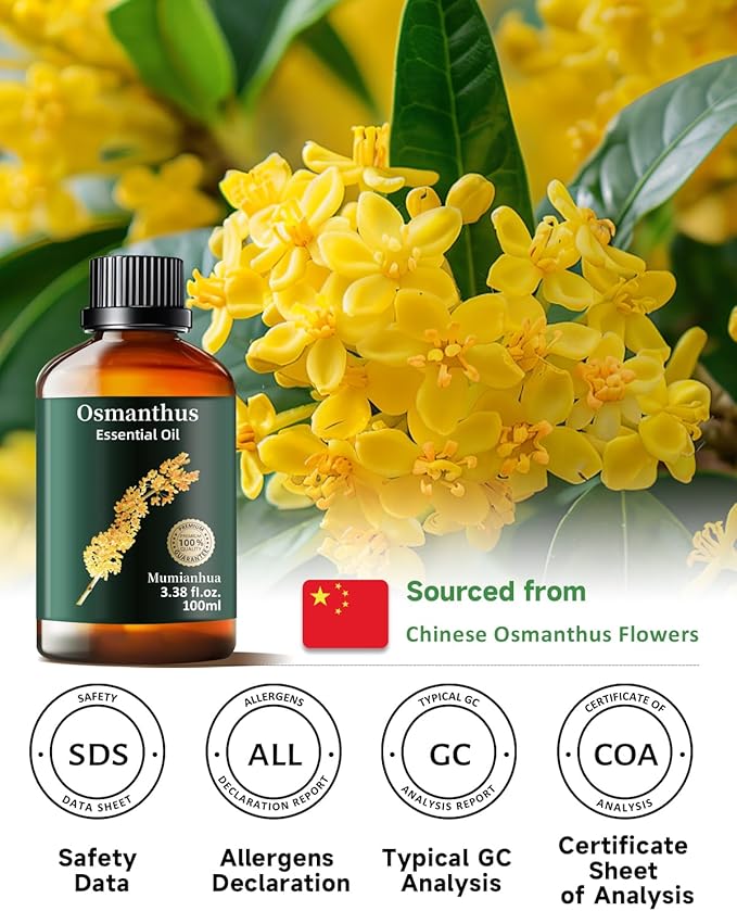 Pure Osmanthus Essential Oil, Mumianhua Natural Floral Oil for Bedroom Ambiance & Garden Protection, Aromatherapy for Evening Luxury, Outdoor Elegance, Skin Care & Home Diffuser 3.38 Fl Oz
