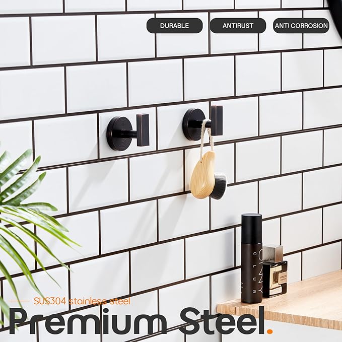 Robe Hook Bath Towel Hooks Stainless Steel Wall Hooks for Bathroom Kitchen Closet Garage Door Hanger Oil Rubbed Bronze 2 Pack, AN1001ORB-P2