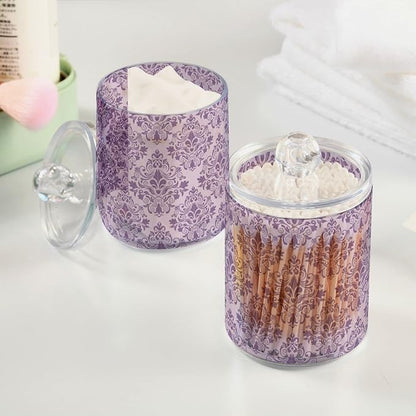 MNSRUU 4 Pack Qtip Holder Organizer Dispenser Purple Morden Floral Bathroom Containers Bathroom Vanity Storage Canister Apothecary Jars for Cotton Swabs/Pads/Floss
