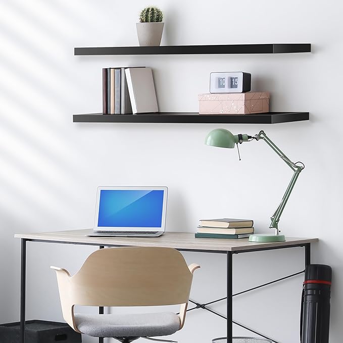 Sorbus Floating Shelves for Wall - 48 Inch Long Bathroom Shelves, Wall Decor for Bedroom, Kitchen, Living Room & Book Storage - Mounted Floating Shelf with Invisible Brackets (Black, 2 Pack)