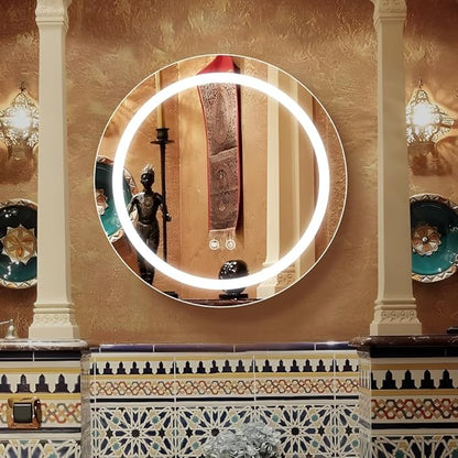 28inch Round Medicine Cabinet with Lights,Led Medicine Cabinet with Defogger,Illuminated Mirror Cabinet for Bathroom,Dimmable,Anti-Fog,3 Colors,Surface Mount only,Gold