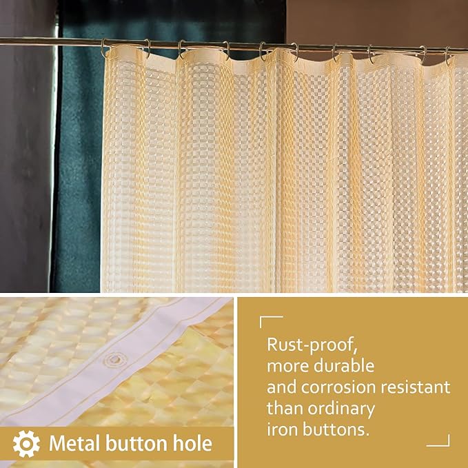 NTBAY EVA Semi-Transparent Clear Shower Curtain with Yellow Checkered, Water-Repellent Liner with 3 Magnets for Bathroom, 72x72 Inches