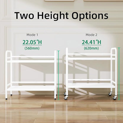 HDANI 2 Tier Under Desk Printer Stand with Storage,Microwave Storage Rack,Metal Rolling Printer Cart with Wheels for Home Office,Utility Storage Cart and Stand,White