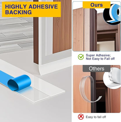 Weather Stripping Door Draft Stopper Door Bottom Seal Strip for House and Glass Shower, 9.8FT(L) x 2in(W) Silicone Door Sweep for Gaps of Doors and Windows, Weatherproof Soundproof (Transparent)