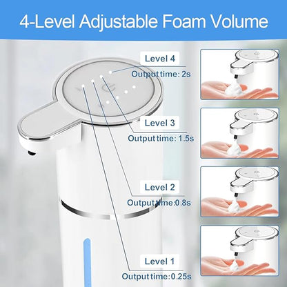 Automatic Foaming Soap Dispenser - Hand Free Pump Touchless Soap Dispenser Electric Dispenser with 380ml, USB Rechargeable 4levels Adjustable Dispenser for Bathroom Kitchen