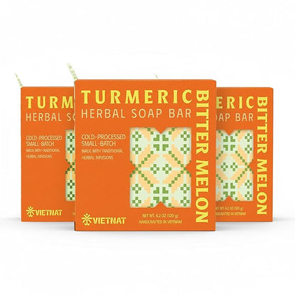 Turmeric & Bitter Melon Soap Bar (Pack of 3) – 2-in-1 Cleansing & Balancing, Cold Process Handmade Bar with Natural Botanicals, Gentle Soap for Oily Skin