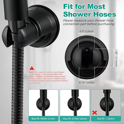 Hibbent Vacuum Suction Cup Shower Head Holder, Removable Showerhead Bracket, Height Adjustable Shower Wand Holder & Wall Mount ABS Plastic Suction Holder for Handheld Shower Head, Matte Black