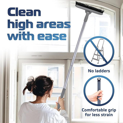 DSV Standard Grout Scrub Brush with Long Handle, 50'' Tile Grout Scrubber, V-Shape Crevice Cleaning Brush for Hard to Reach Areas, 180° Rotation Grout Cleaner for Tile Floors, Baseboards and Corners