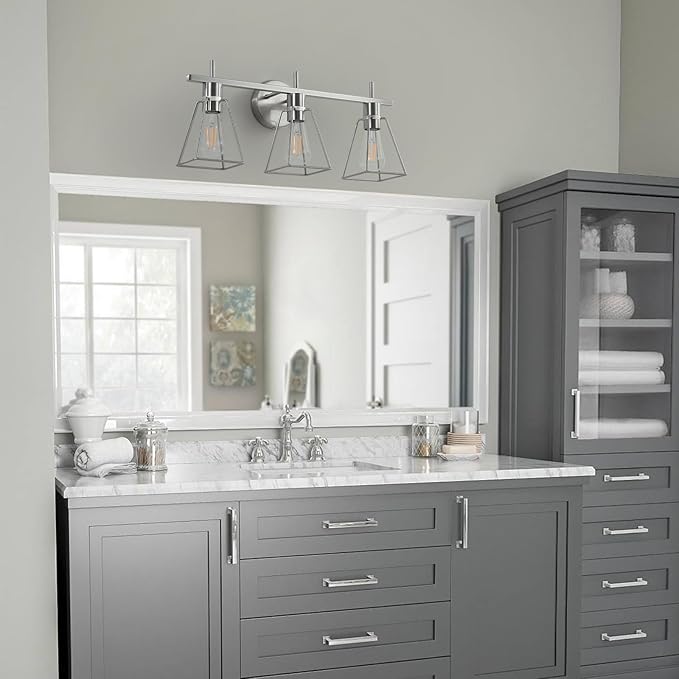 Industrial Bathroom Vanity Lights: 3-Lights Silver Brushed Nickel Vintage Metal Cage Wall Lamp - Rustic Farmhouse Light Fixture Over Mirrors Cabinet for Bath Hallway