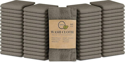 Softolle 100% Cotton Ring Spun Wash Cloths – Bulk Pack of Washcloths – 12x12 Inches – Wash Cloth for Face, Highly Absorbent, Soft and Face Towels (Taupe, 60 Pack)