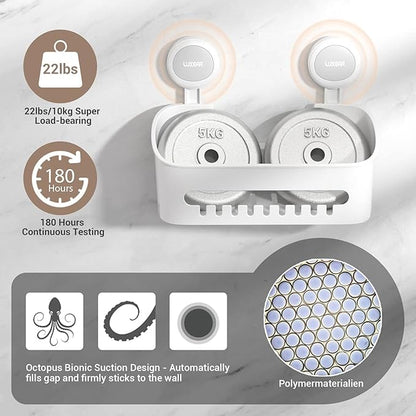LUXEAR 3 Pack Shower Caddy Suction Cup Set - Shower Shelf, Soap Dish, Toothbrush Holder - White