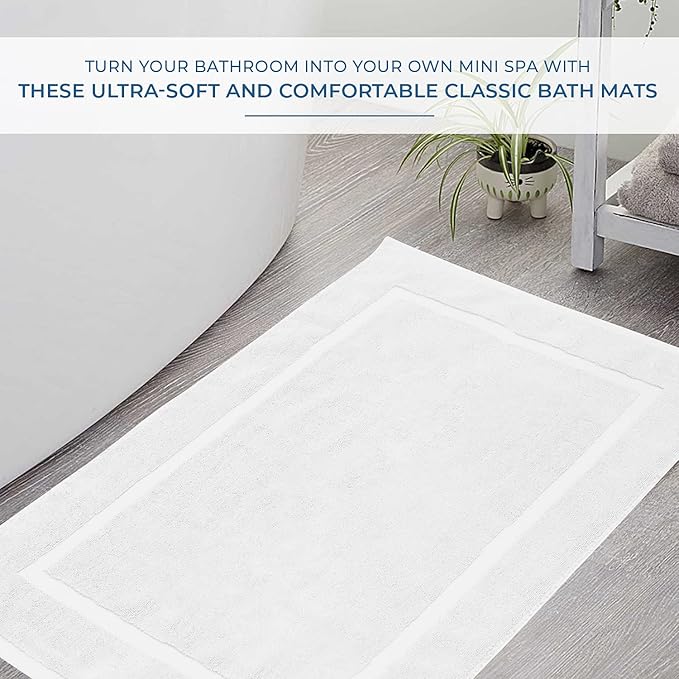 DAN RIVER Classic Cotton Bath Mats Set of 2 – Not a Bathroom Rug, Ultra Soft, Highly Absorbent & Machine Washable Bath Mat Towel for Bathroom Floor Mat – Durable, Quick-Dry, 21x34 Inches, White