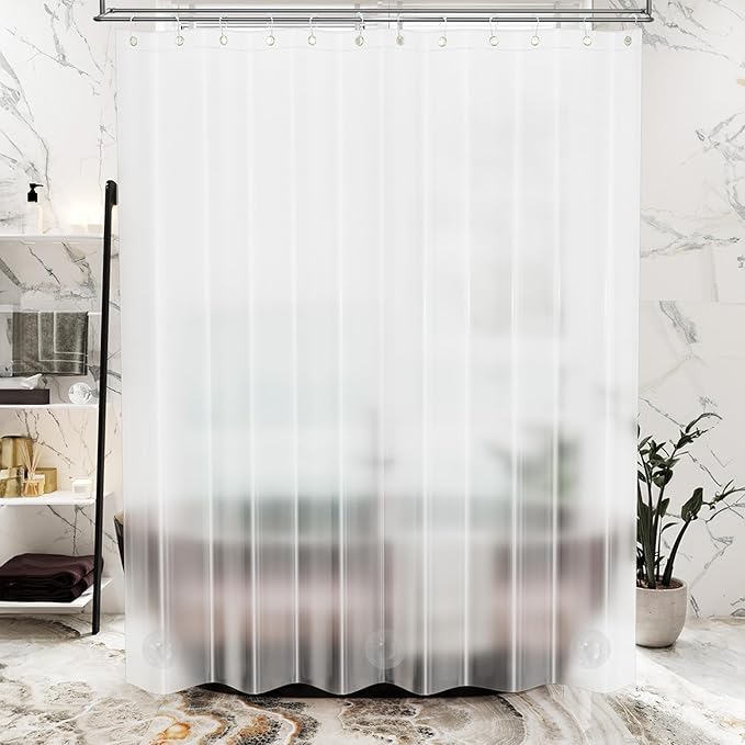 AmazerBath Frosted Shower Curtain Plastic, Heavy Duty Bathroom Curtain Premium PEVA, 8G Weighted Shower Curtains for Bathroom with 3 Big Weighted Stones and 12 Rustproof Grommets, 70x72 Inches