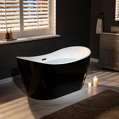 WOODBRIDGE 59" Acrylic Freestanding Bathtub Contemporary Soaking Tub, Black Acrylic(Matte Black Drain/Overflow),BTA1816-MB