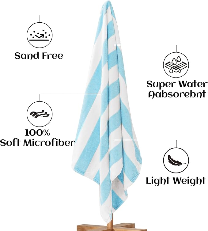 Touchat Beach Towel Oversized,Super Absorbent Sand Free Thick Microfiber Beach Towel (Pink 2Pack + Blue 2Pack, 30”x60“)