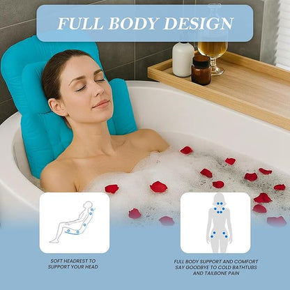 Bath Pillow for Tub | 4D Air Mesh Fabric - Plush Bathtub Pillow for Neck & Back Support, Hot Tub Pillow with 6 Non-Slip Suction Cups | Spa Pillow for Relaxation and Comfort (White). (Full Body Blue)