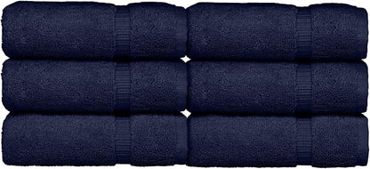 Luxury Hotel & Spa Collection, Quick Dry 100% Turkish Cotton 700 GSM, Eco Friendly Towel, for Bathroom, Gymand Kitchen Dobby Border Soft Hand Towel Set 16 X 30, Navy Blue, Hand Towels - Set of 6