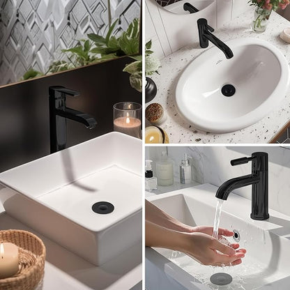 Hibbent 2 Pack 3 in 1 Bathroom Sink Drain Strainer, Universal Pop Up Stopper with Removable Stainless Steel Filter Basket Hair Catcher, Sink Plug for 1.1''~2.36'' Basin, Brass Bullet Core, Matte Black
