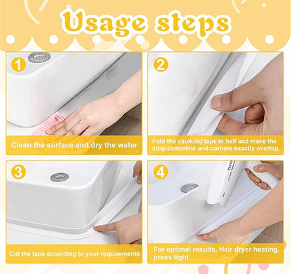 ABSOFINE Caulk Tape Waterproof Self Adhesive 1.97" x16.4Ft, White Toilet Caulk Sealant Tape, Shower Seal Strip for Kitchen, Countertop, Bathroom, Sink, Bathtub Toilet Edge Protector with Sealing Tool