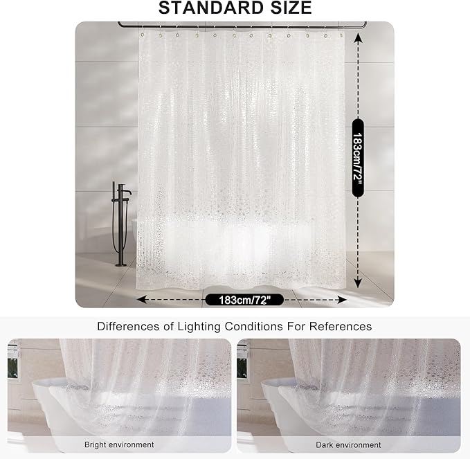 AmazerBath Heavy Duty Shower Curtain Liner, 100% EVA Clear Shower Curtain and Liner 2-in-1, 72x72 Luxury Plastic Weighted Bathroom Cobble Shower Liner, 12 Rustproof Grommets & 3 Heavyweight Stones