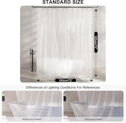 AmazerBath Heavy Duty Shower Curtain Liner, 100% EVA Clear Shower Curtain and Liner 2-in-1, 72x72 Luxury Plastic Weighted Bathroom Cobble Shower Liner, 12 Rustproof Grommets & 3 Heavyweight Stones