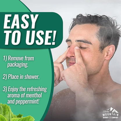 Mountain Mint Shower Steamers 7 Pack – Made in USA with Extra Strong Scent- Essential Oil Aromatherapy with Eucalyptus, Peppermint & Menthol - Refreshing Scent for Stress Relief