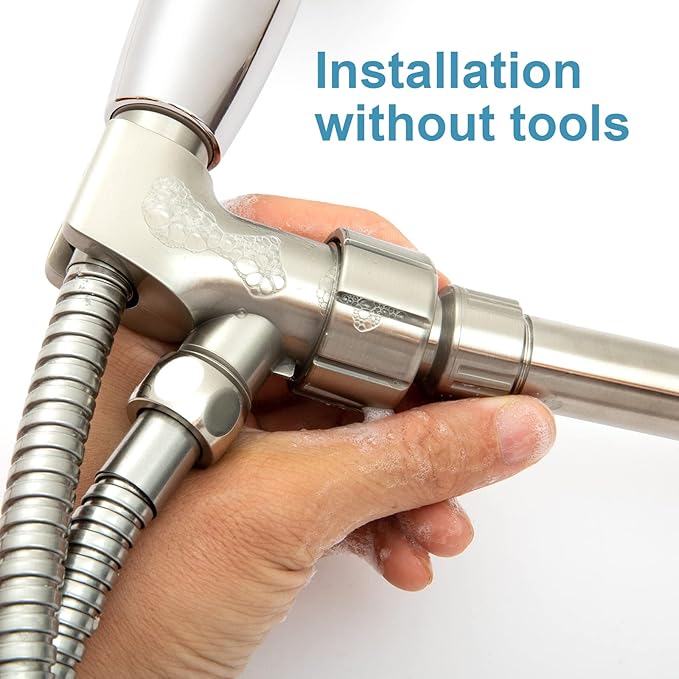 OFFO Shower Head Holder for Handheld Shower Head, Brushed Nickel Adjustable Shower Arm Mount for Connecting Shower Arm and Shower Hose, 1/2 in IPS Female Inlet and Male Outlet