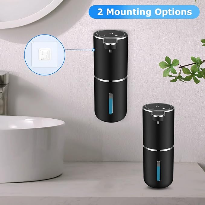 Automatic Soap Dispensers,12.8oz/380ml USB Touchless Automatic Foaming Soap Dispenser,Rechargeabled Wall Mounted Smart Soap Dispenser for Bathroom Kitchen Dish Soap(Black)