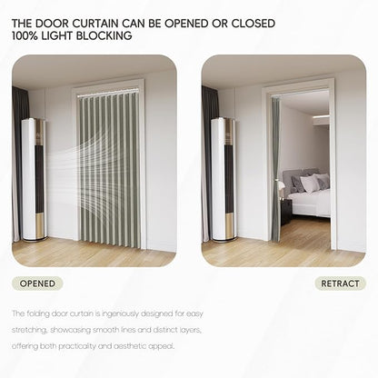 Accordian Door Curtain, 100% Blackout Folding Magnetic Doorway Curtains,Linen Style Closet Doors,for Room Divider,Privacy Protection（W72 x L78,Grey,1 Panel）