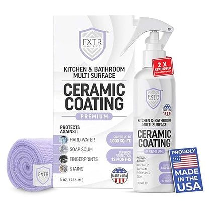 Fixture Shield Home Ceramic Coating Spray (8 oz) - SiO₂ Hydrophobic Protection for Kitchen & Bath | Repels Fingerprints, Stains & Hard Water | Extra Strength Formula | Made in USA