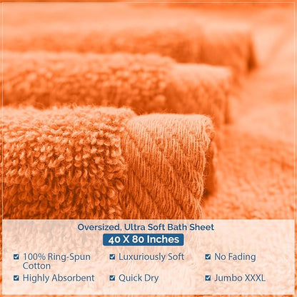 DAN RIVER Pack of 1 Bath Sheet 40x80 Inches, Soft Fluffy Bath Sheets Towels for Adults, Quick Dry Shower Towels - Orange