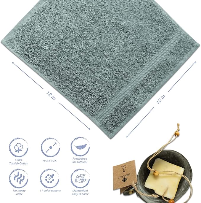 Hencely Premium 6-Pack Washcloths 12x12 Inches Soft Turkish Cotton High Absorbent and Quick Dry Dishtowel for Kitchen and Bath (Wash Cloth 6 Pack, Dark Green)