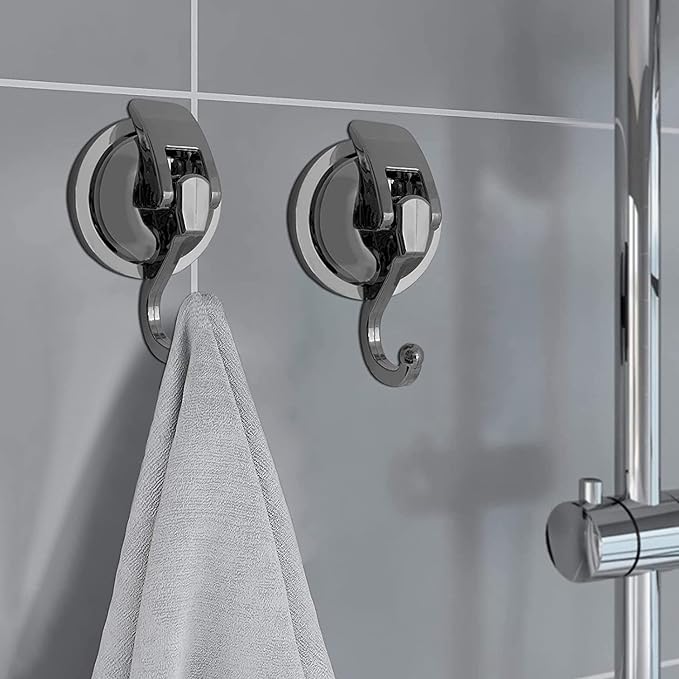 Heavy Duty Suction Cup Hooks for Shower, Bathroom Robe - Vacuum Glass Hooks, Reusable, No Hole Punched, for Garland Decoration (Silver Grey, 6 Pack)