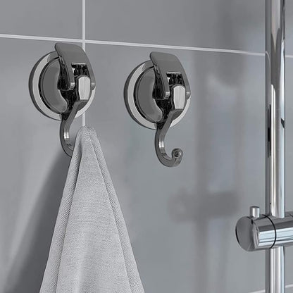 Heavy Duty Vacuum Suction Shower Hooks - Glass Suction Cup Hooks, Bathroom Robe Hooks, Reusable, No Hole Punched, for Garland Decoration (Silver Grey, 4 Pack)