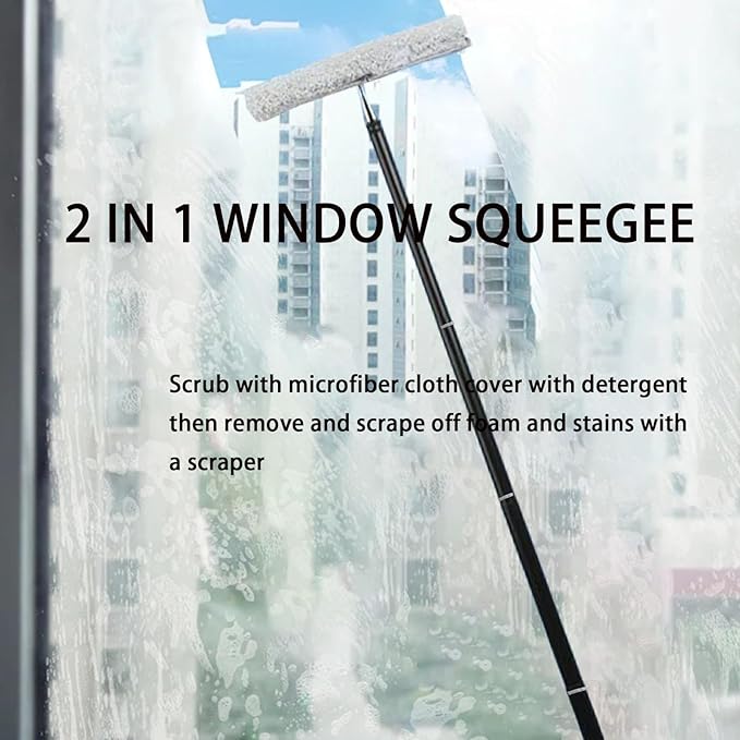 Window Squeegee with Extension Pole, 17.3″-60″ Telescopic Shower Squeegee for Glass Doors, Outdoor Window Cleaner Tool for Car Windshield Floor Tile Wall