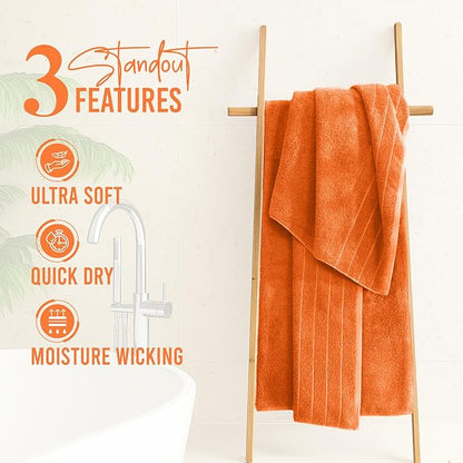 DAN River Extra Large Bath Towels Set of 4, 30 x 60 Inches - 100% Cotton Larger & Lighter Weight Towels for Bathroom - Quicker to Dry, Super Soft & Highly Absorbent Towels for Home, Orange