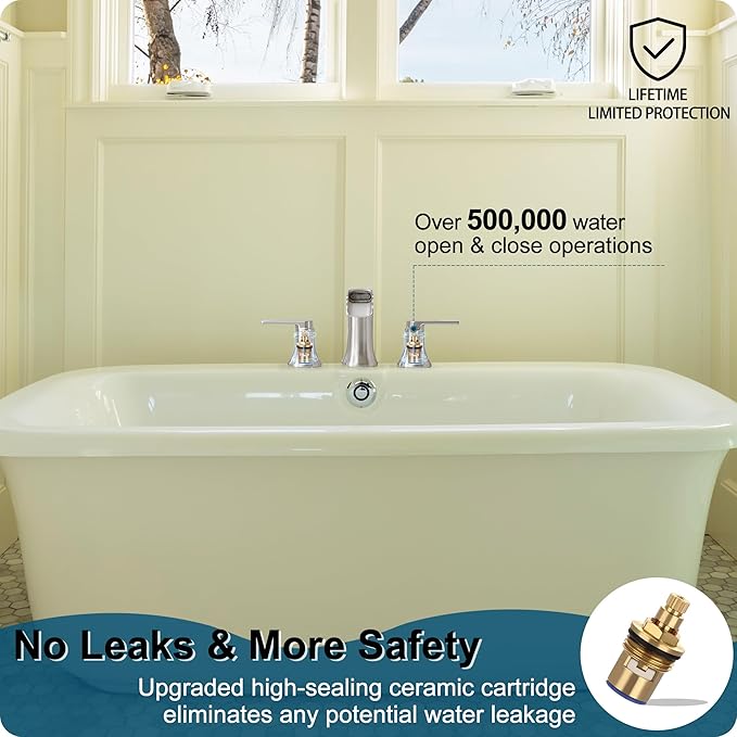 Brushed Nickel Tub Faucet Set 3 Hole, Brass Deck Mount Waterfall Bathtub Faucet Set, High Flow Widespread 6-16 Inch Roman Tub Faucets 2 Handle