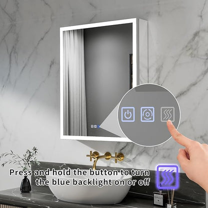 GroGro Lighted Medicine Cabinet with Mirror and Storage,24" W x 30" H LED Bathroom Medicine Cabinet with Mirror,Surface or Recessed Mounting,Defog,Dimming,3-Color Temperature,Right Opening Door