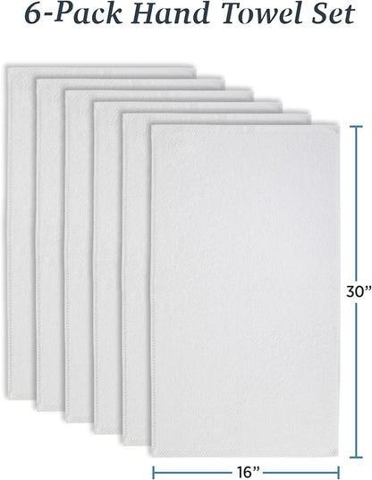 Welhome Franklin Premium 6 Pack Hand Towels Popcorn Textured White Bathroom Towels Hotel & Spa Towels for Bathroom Soft & Absorbent | 600 GSM 100% Cotton Hand Towels