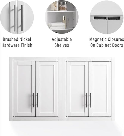 Crosley Furniture Savannah 2-Piece Wall Storage Cabinet, Cabinets for Laundry, Bathroom, Kitchen, White