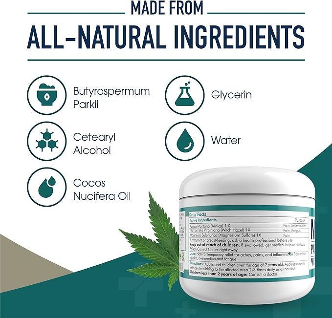 MARS WELLNESS MG+ Hemp Pain Cream (4 oz) - Magnesium & Arnica Cream - 5 Pack
