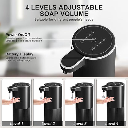 GuDoQi Automatic Touchless Liquid Soap Dispenser, 4-Level Adjustable Foam, USB Rechargeable Hand Soap Dispenser for Bathroom, Kitchen Countertops, 12.2oz/360mL, Black