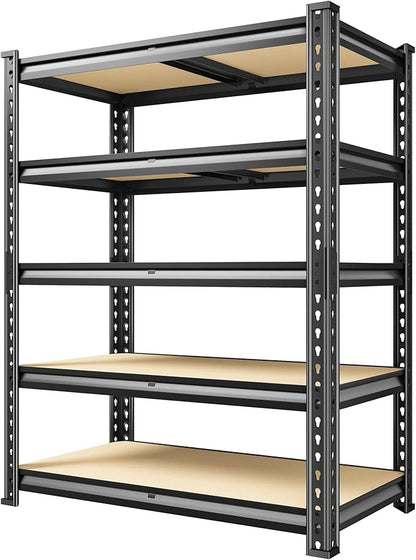 60.1" H Garage Storage Shelves 1990LBS Storage Shelves, 5 Tier Adjustable Metal Shelving, Garage Shelving for Storage, Basement, Warehouse, Pantry, Kitchen, 27.5" W x 11.9" D x 60.1" H, Black