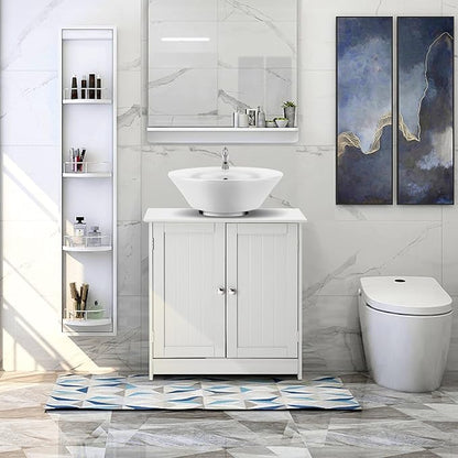 Bonnlo Pedestal Sink Storage Cabinet with 2 Doors Traditional Under Sink Cabinet Bathroom Space Saver Organizer with Adjustable Shelf White 23 5/8" W x 11 7/16" D x 23 5/8" H