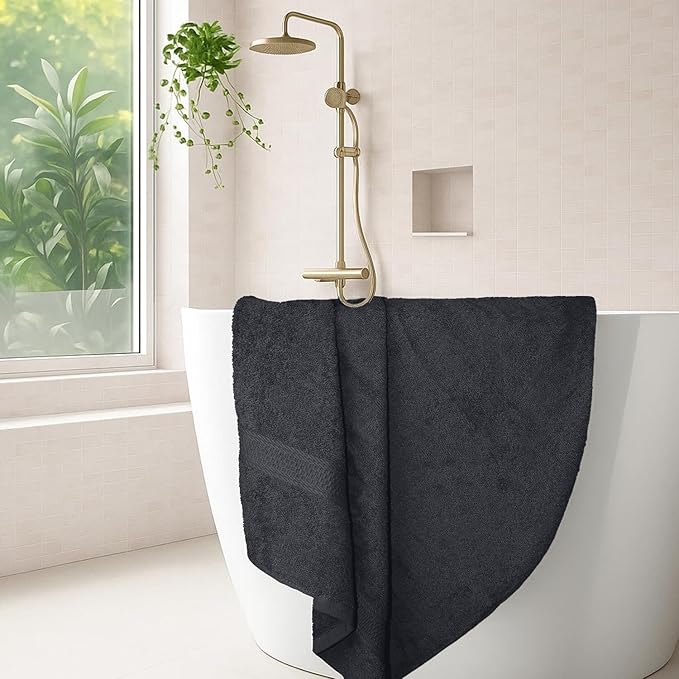 RIVERSIDE 100% Ring Spun Cotton Large Bath Towels Set of 4, 27 x 54 – Quick Dry, Soft & Highly Absorbent Towels for Shower & Bathroom – Luxury 600 GSM Towels for Home, Spa, Gym, Hotel, Charcoal