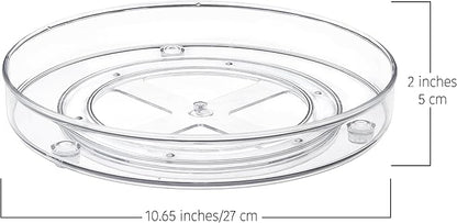 primebox 10.5" Lazy Susan Organizer. 360 Degree Rotating Turntable for Cabinets, Fridge, Pantry, Bathroom, Under Sink Organizing, Vanity, Countertops, Organizer for Spices Clear.