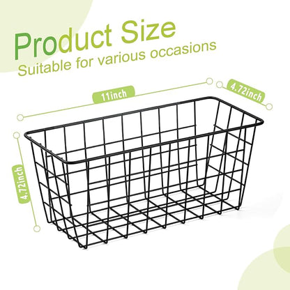2 Pack Hanging Kitchen Baskets, Adhesive Wire Wall Storage Basket, No Drilling Hanging Fruit Baskets, Cabinet Door Organizer for Kitchen Bathroom Pantry, Upgrade Super-sized Adhesive