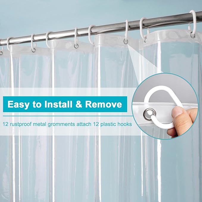 EurCross Heavy Duty Clear Shower Curtain Liner with 5 Magnet Weights, Waterproof PVC-Free PEVA Clear Plastic Shower Curtain for Bathroom 72 x 72 inches