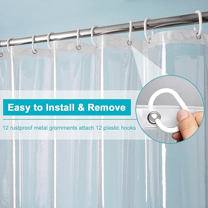 EurCross Heavy Duty Clear Shower Curtain Liner with 5 Magnet Weights, Waterproof PVC-Free PEVA Clear Plastic Shower Curtain for Bathroom 72 x 72 inches